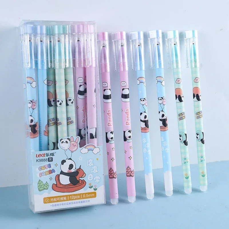 

6pcs Kawaii Panda Erasable Gel Pens 0.5mm Black Ink Needle Pens Korean Stationery Kids Gifts Cute Pens Office Writing Supplies