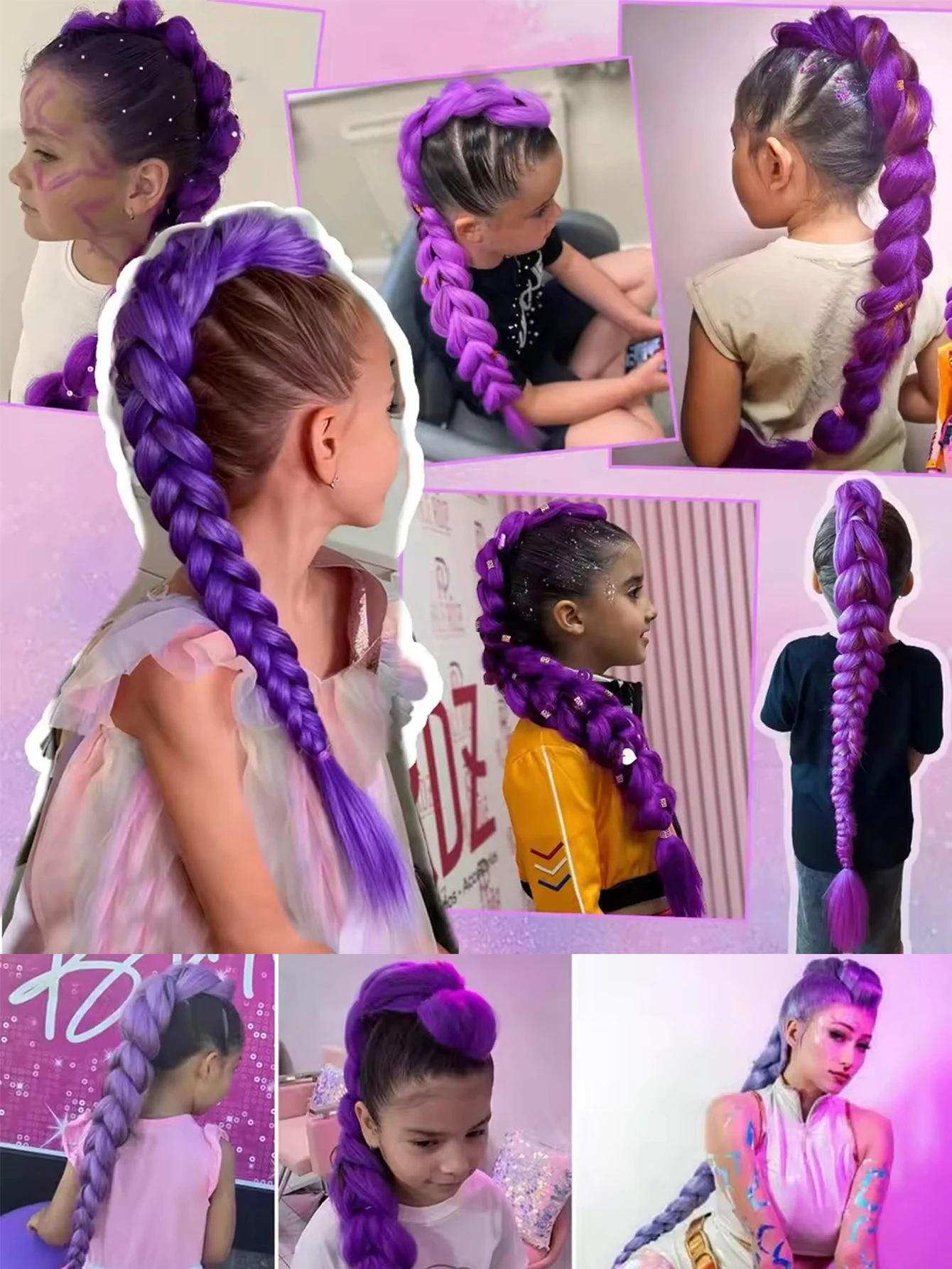 Synthetic Purple Braided Hair Ponytail Extension Clip for Women and Kids