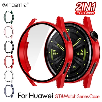 PC Glass+Case for Huawei watch GT 3  GT 2 E 42mm 43mm 46mm 48mm band Watch GT3 Pro Watch 3 Screen Protector cover bumper Cases