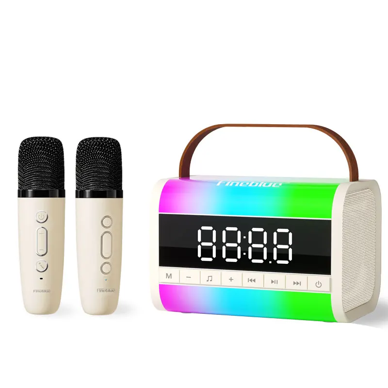 Fineblue W03 Bluetooth Karaoke Speaker with Microphones Portable Phone Karaoke Home/Camp KTV HIFI Stereo RGB Colorful LED Party