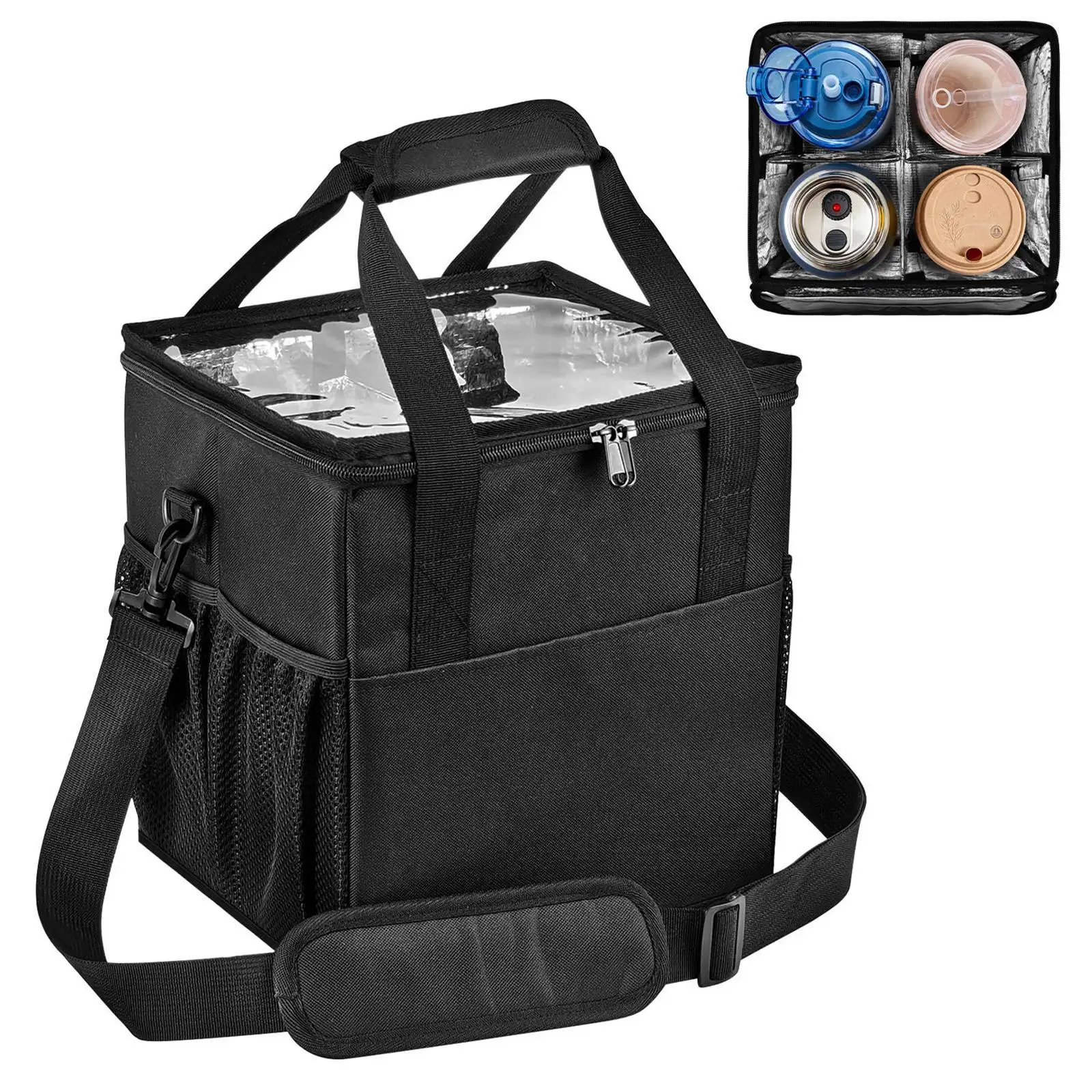 4 Cups Drink Carrier with Handle Portable with Pockets Tote Bag Carrying Case Coffee Cup Holder for Outdoor Picnics Delivery 4 Cups Drink Carrier with Handle Portable with Pockets Tote Bag Carrying Case Coffee Cup Holder for Outdoor Picnics Delivery