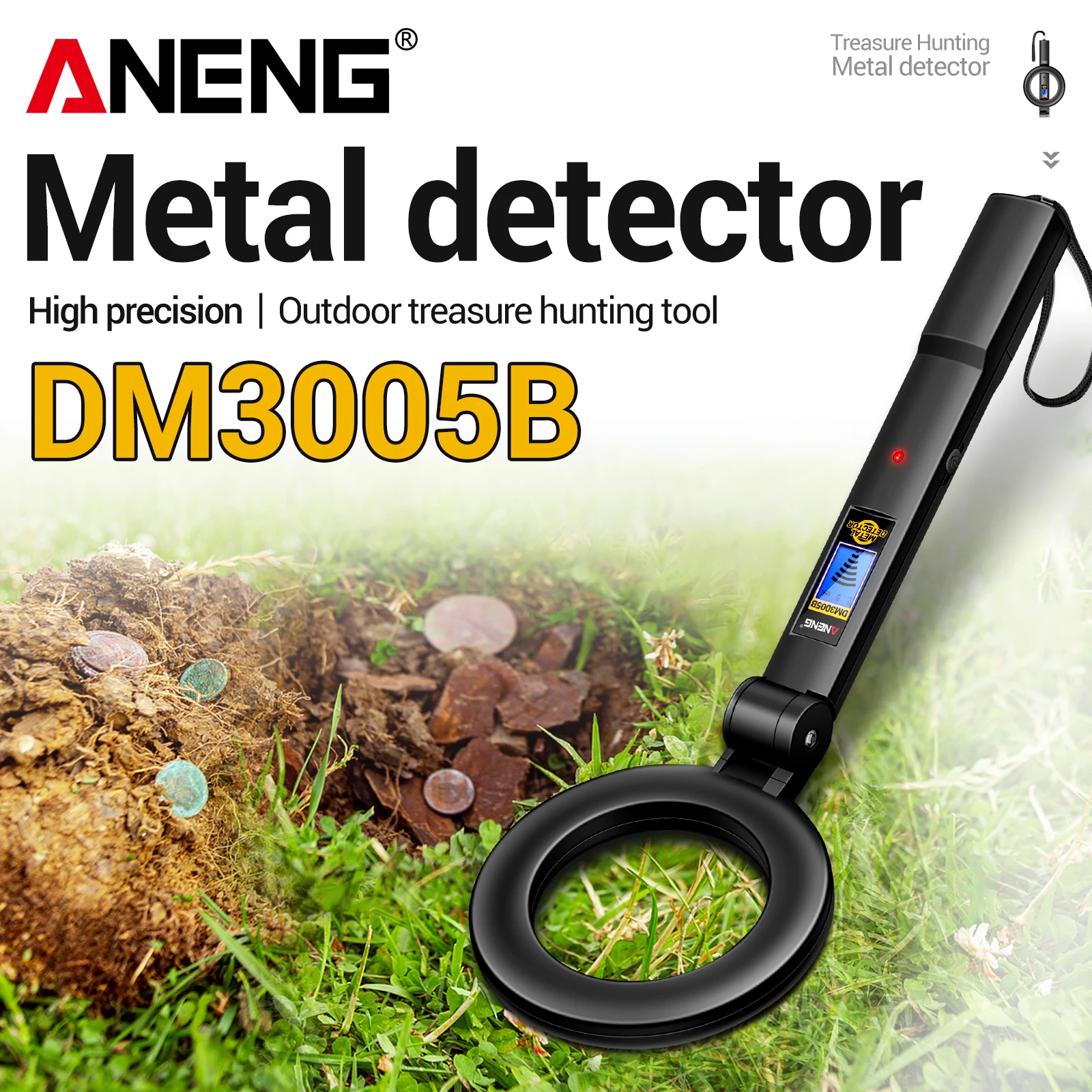 Treasure Hunter Pointing Metal Detector ANENG DM3005B Handheld Rapid Detection Sensing Buzzer Vibration Alarm Foldable Test Tool