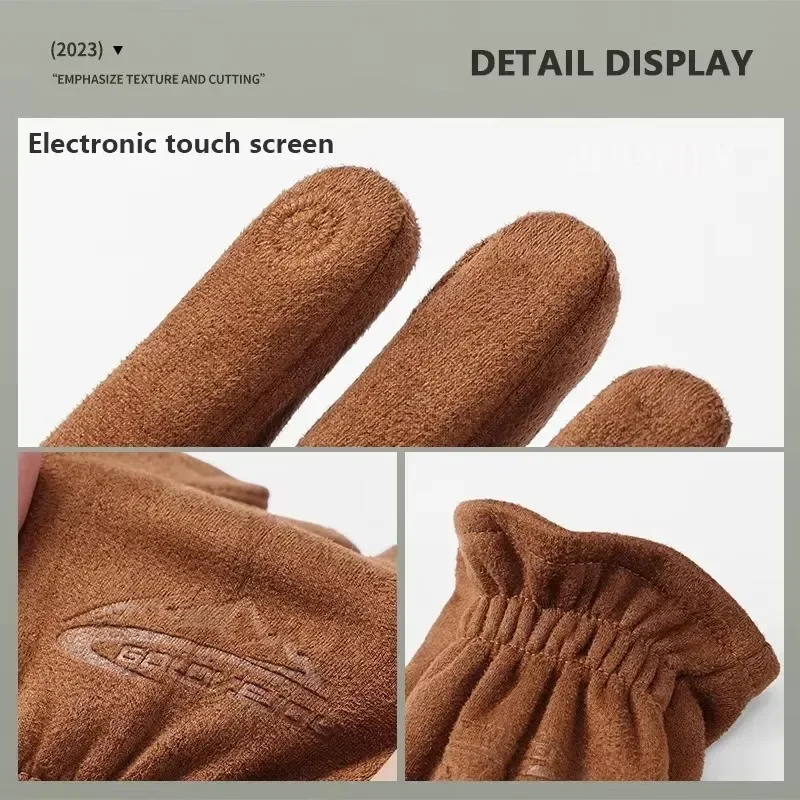 Suede Warm Gloves Cycling Winter Gloves Motorcycle Men Brushed Anti Slip Glove Touchable Screen Thermal Gloves Wear-resistant 4