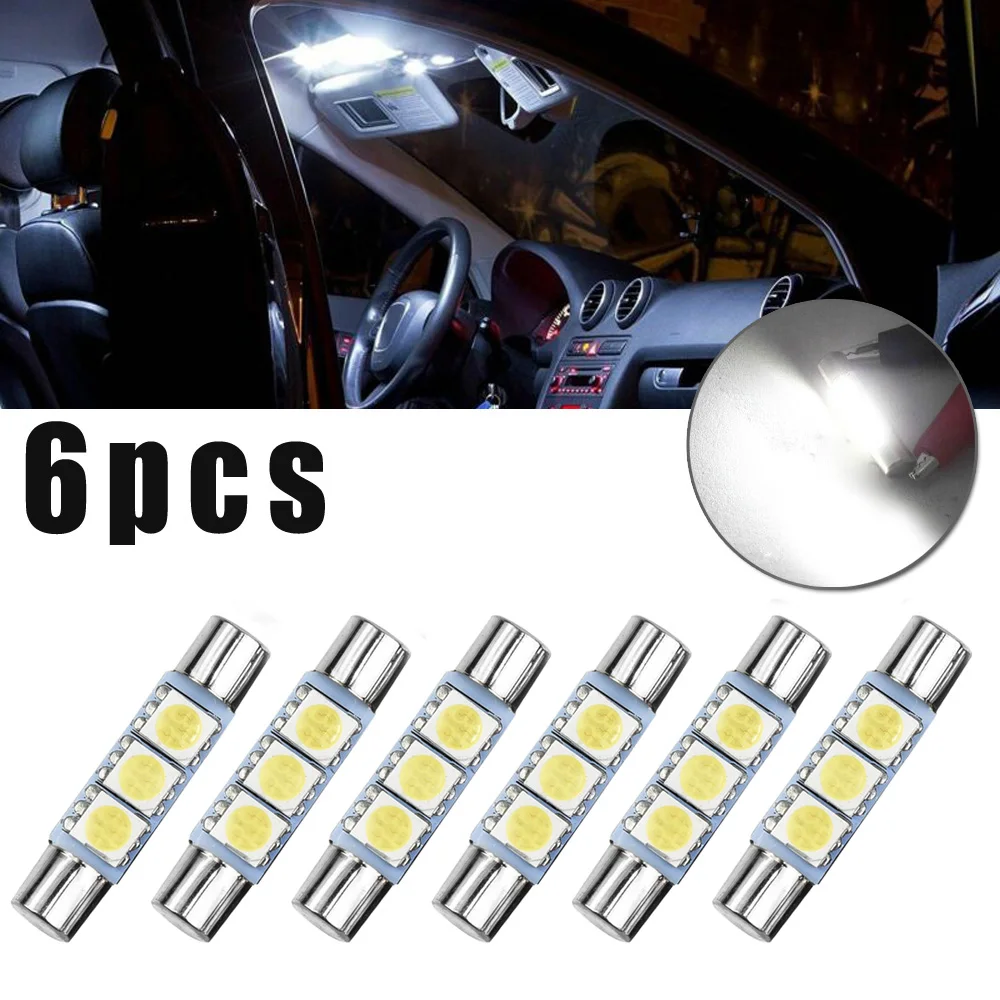 

6pc Car LED Lights Sunshade Mirror Lamp Xenon White 5050 3SMD 6641/6614F 12V 6000K LED Bulb Sun Visor Makeup Mirror Fuse Lights