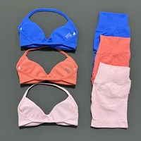 Yoga Gym Set 2 Piece Women Seamless Strappy Yoga Bra Top High Waist Workout Scrunch Shorts Sports Set Fitness Clothes Sportswear - Image 4