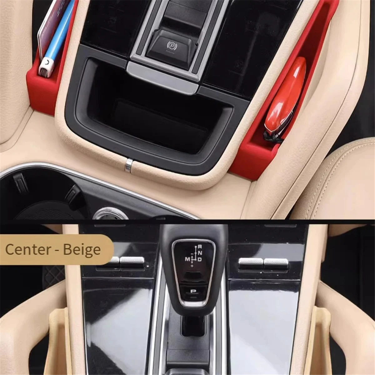 Car Center Console Space Storage Box Central Armrest Storage Box Container Organizer for Porsche Cayenne 2011- Black