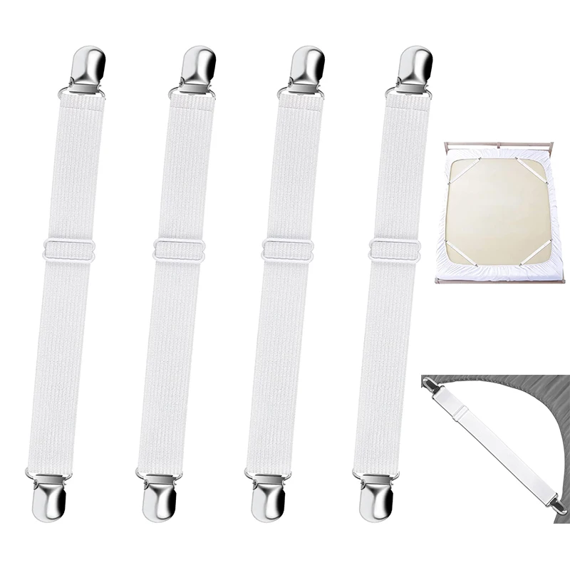 Bed Sheet Grippers Adjustable Bed Fasteners Sheet Suspenders Elastic Cross Clips Strap Sofa Clamp Tablecloth Clips 4PCS