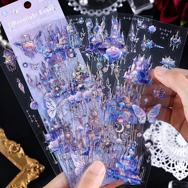 Stickers Scrapbooking Supplies 6 Sheets laser castle Stick Labels Decorative Diary Album DIY
