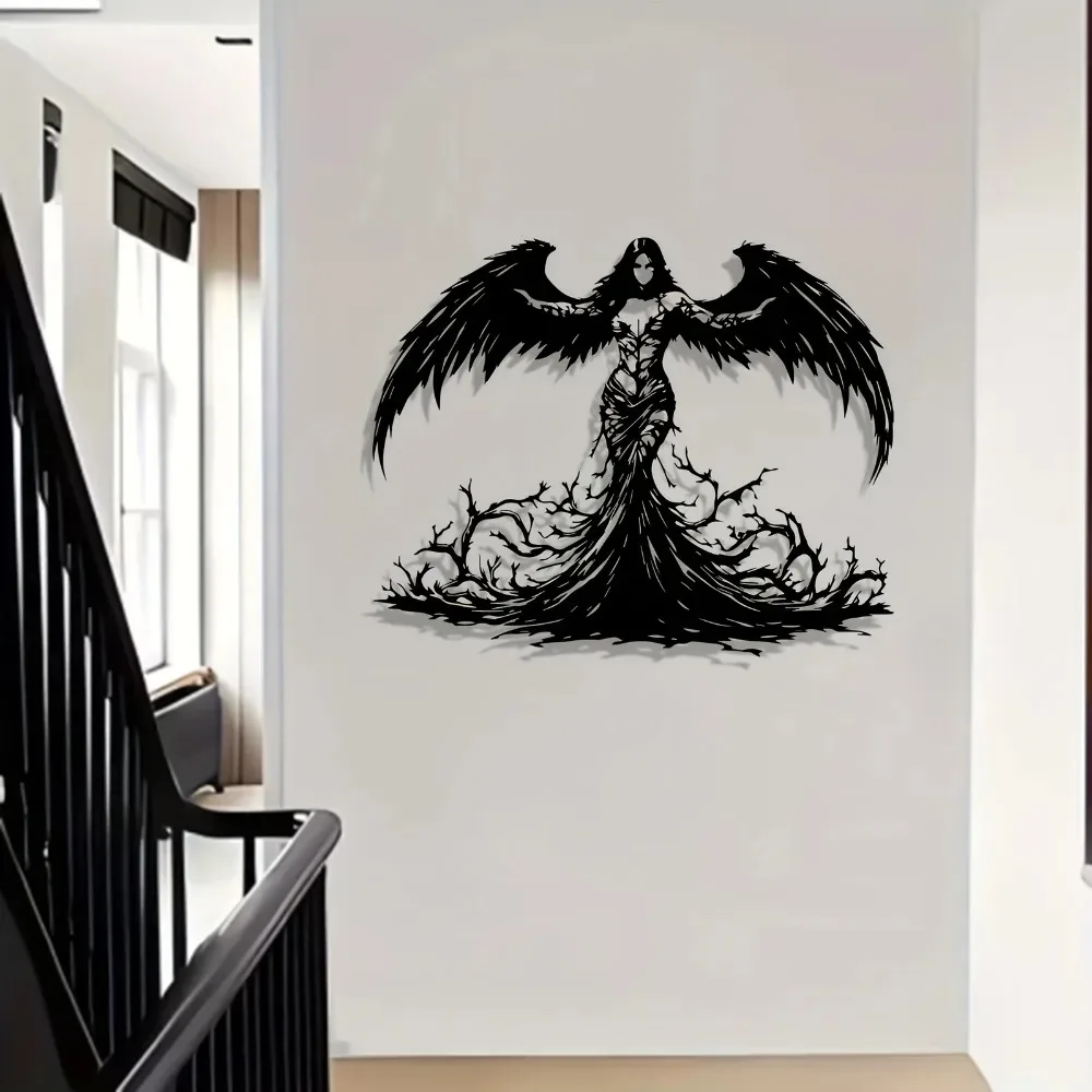 Gothic Angel Metal Wall Art - Weatherproof Indoor/Outdoor Halloween Decoration Gift
