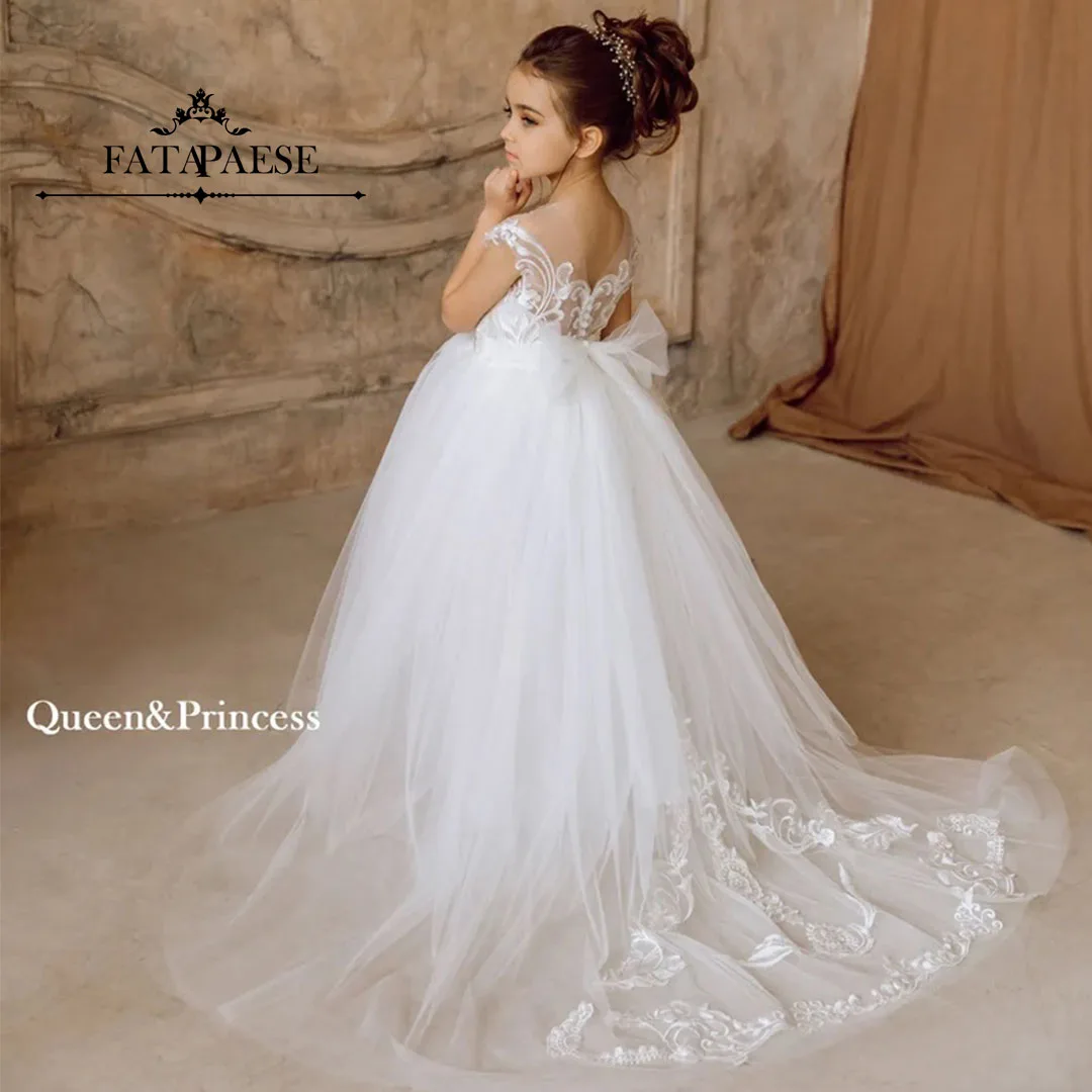 

FATAPAESE Цветочное платье для девочки свадебное вечернее бальное платье с открытыми плечами платье принцессы для девочки Румяна тюль для первого причастия вечерние платья