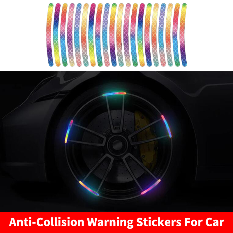 Anti-Collision Reflective Warning Stickers For Car Motorcycle, Bicycle Wheels, Seven-Color Laser Car Decoration Accessories