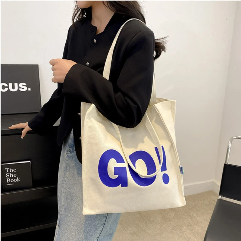 Canvas Bag Letter Leisure Fashion Student Handbag Daily Commute Shoulder Bag for Ladies Girl Casual Trendy All-match Solid Color