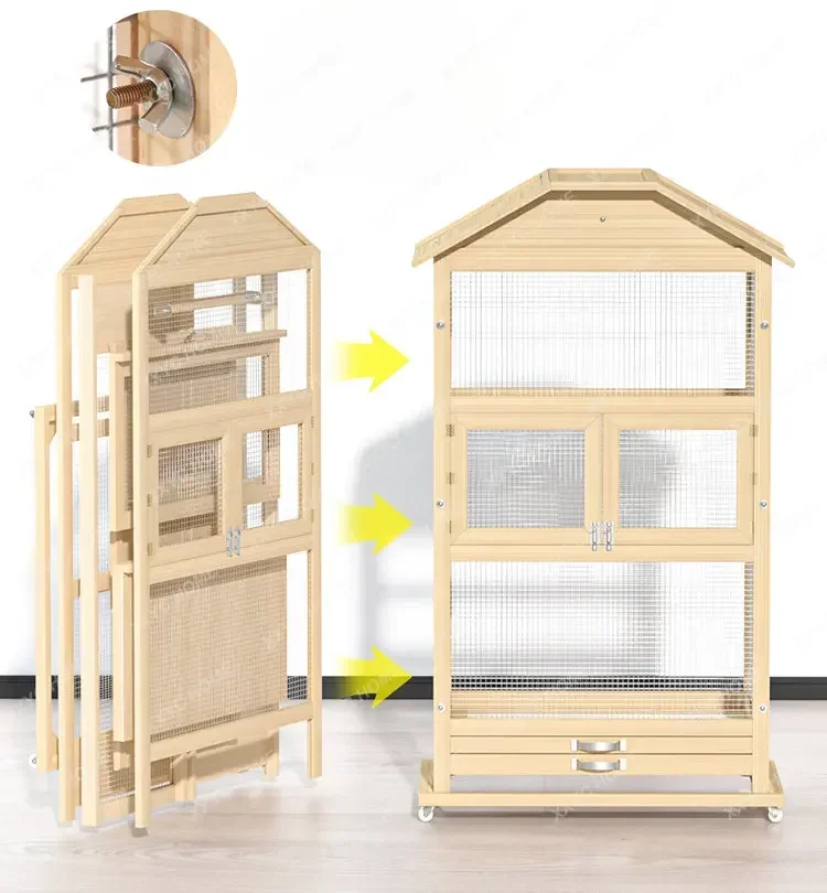 Parrot Cage Solid Wooden Large Oversized Peony Tiger Skin Brother Qi Brother Xuan Feng Bird Cage Home