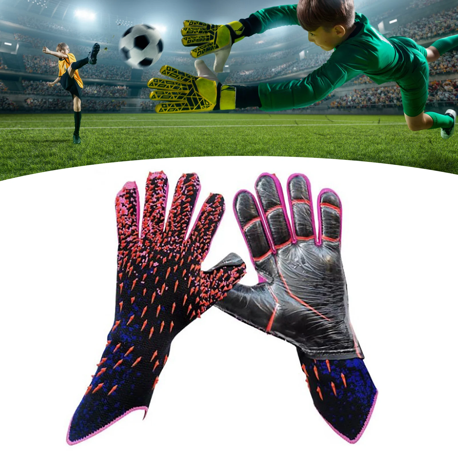 Description Picture 3 of itemProfessional Soccer Gloves Soccer Goalie Goalkeeper Gloves Latex Anti Slip Football Gloves with Strong Grips Palms for Kids Boys