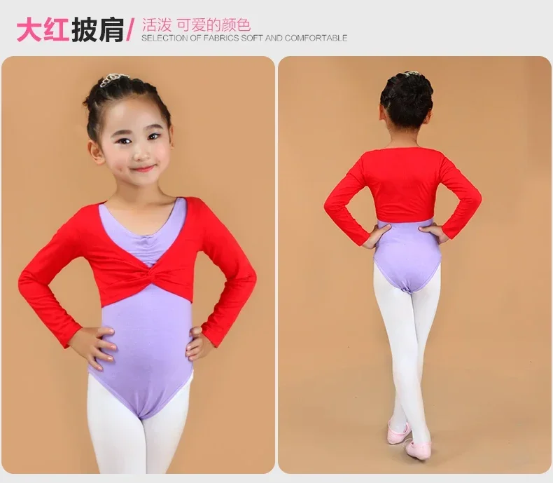 Long Sleeve Cotton Ballet Shrug Wrap Top Girl Ballet Warm Up Kids Child Leotard Crop Top