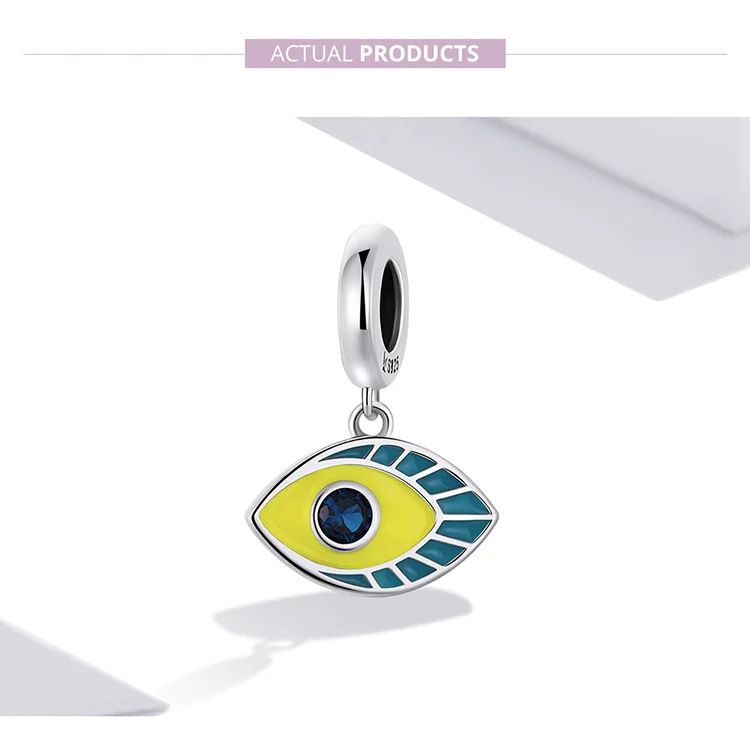 BAMOER 925 Sterling Silver Colorful Heart Glass Charm Colorful Simple Demon Eye Pendant for Original Bracelet Bangle DIY Jewelry earrings