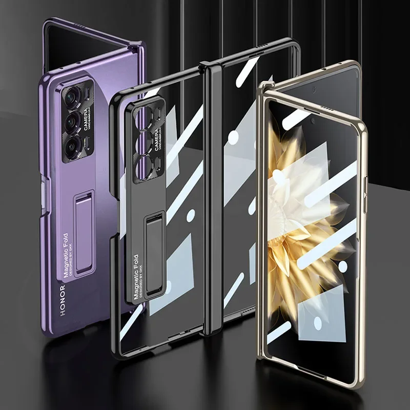 Luxury Plating Transparent Case for Honor Magic V2 Magnetic Hinge Outer Screen G