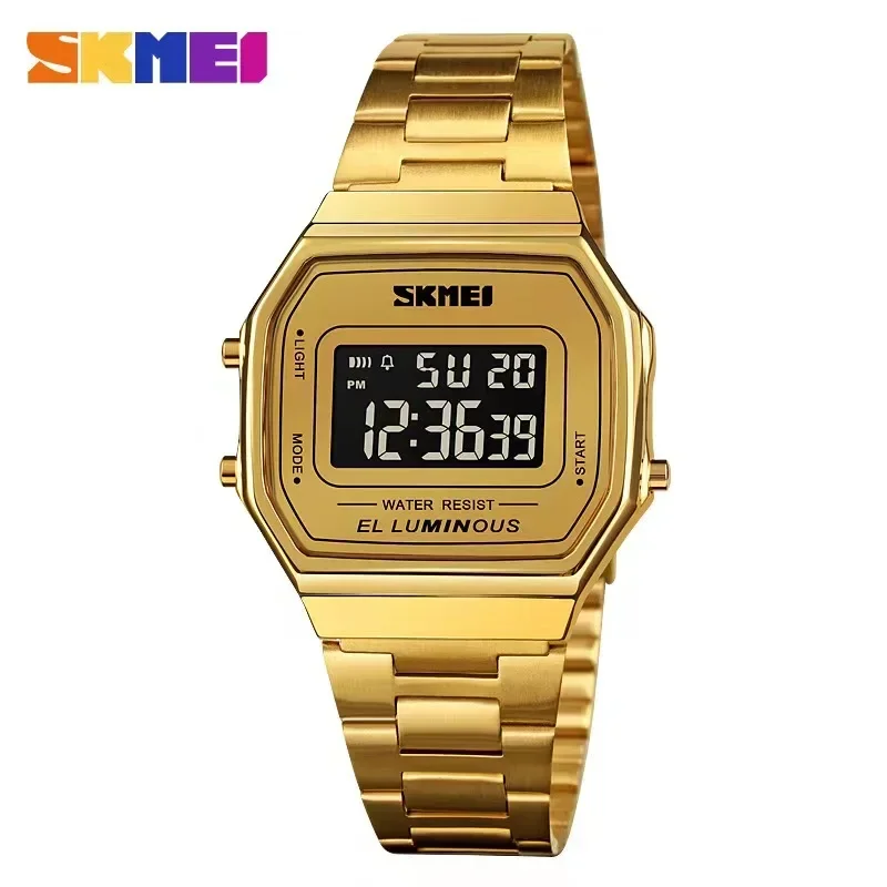 SKMEI 1647 Casual Simple Mens Wristwatches Stainless Steel Band Waterproof Watch Men reloj hombre Retro LED Digital Male Watches