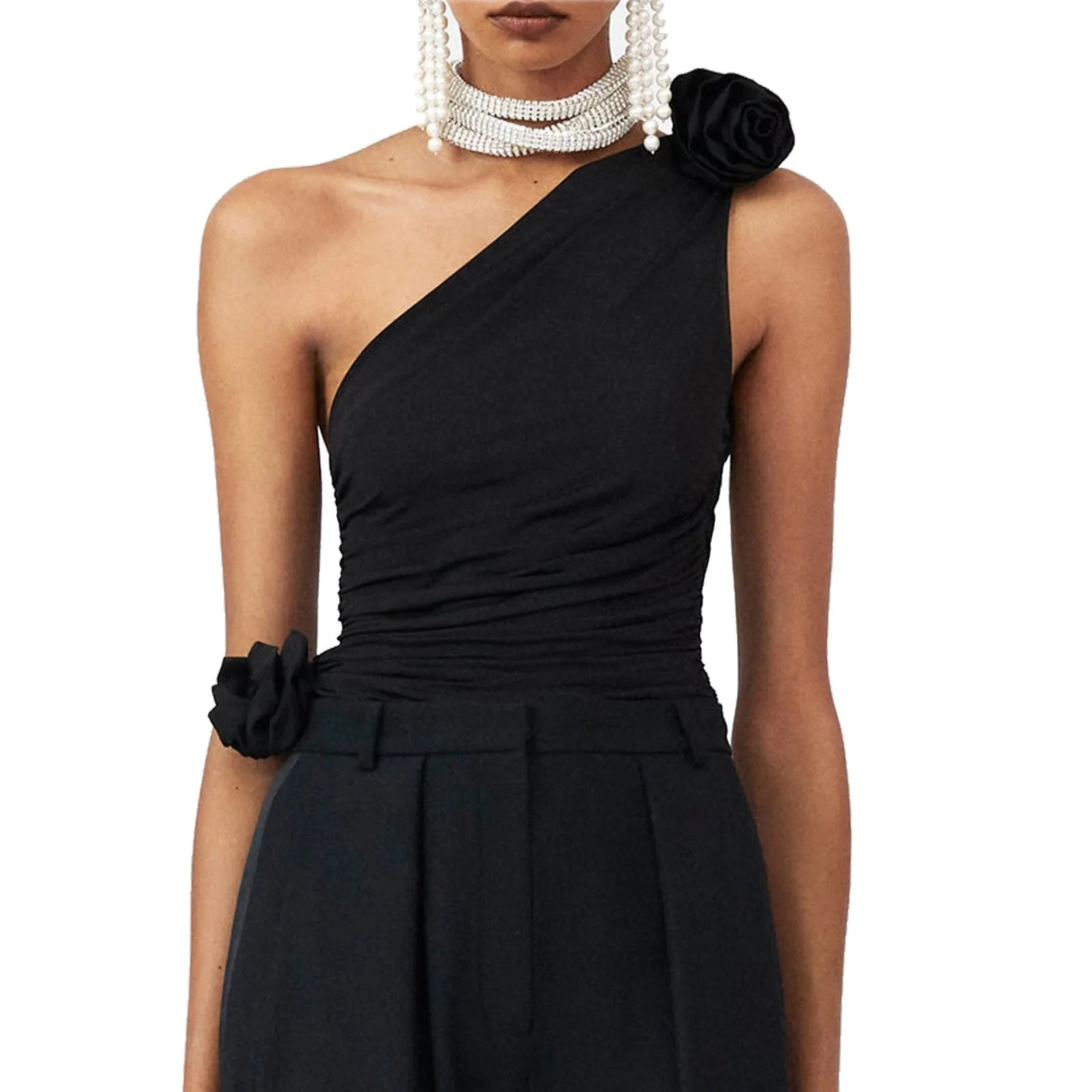 

Backless Crop Top For Women Ruched Camisole Tank Top Fairy Vintage Mini Vest One Shoulder