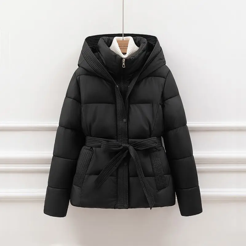 2026 New Winter Hooded Long Sleeve Solid Color Black Cotton-padded Warm Loose Big Size Jacket Women Parkas Fashion Outwear