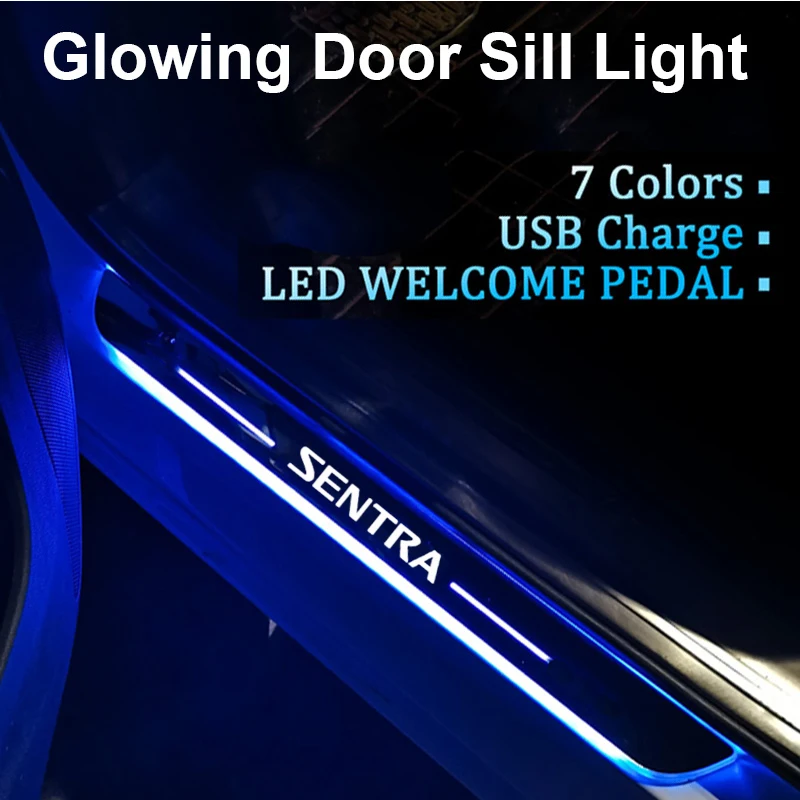 

Moving Car LED Welcome Pedal Acrylic Front Rear Door Sill Threshold USB Power for Nissan Sentra 2012 - 2022 Interior Decoration
