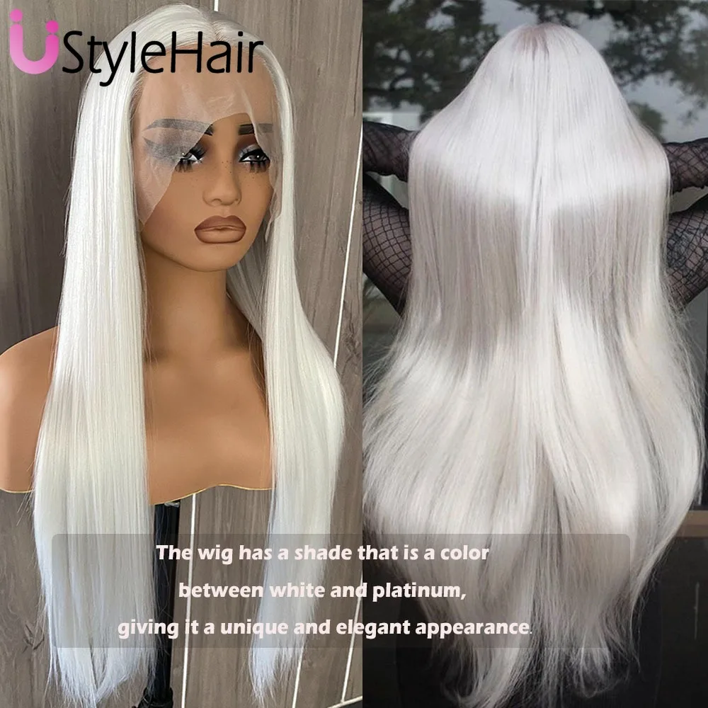 Synthetic Wig UStyleHair Ice White Wig Lace Front Synthetic Long Silky Straight Wig For Women Natural Hairline Daily Use Cosplay Platinum