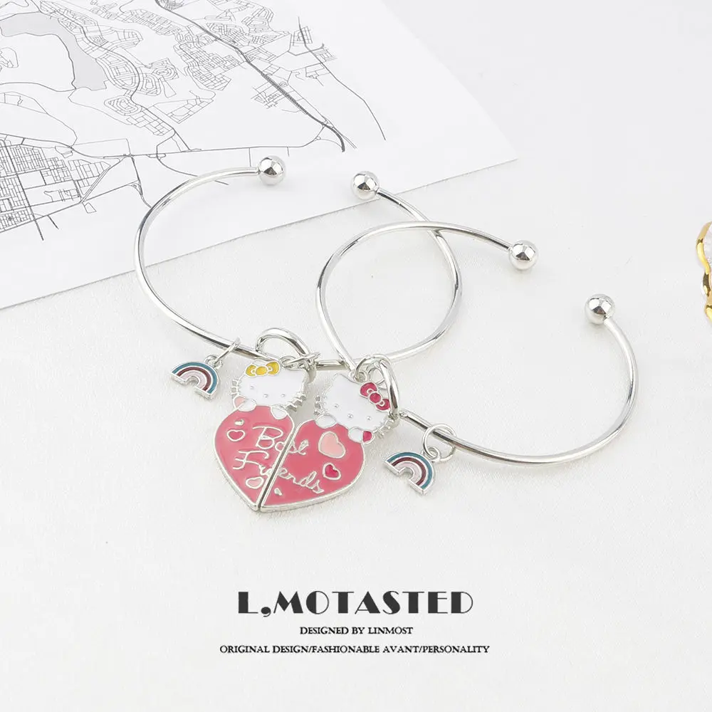 

Hello Kitty Cartoon Ladies Bracelet Cute Love Knot Stitching Bestie Bracelet Sweet and Cute Adjustable Stainless Steel Jewelry