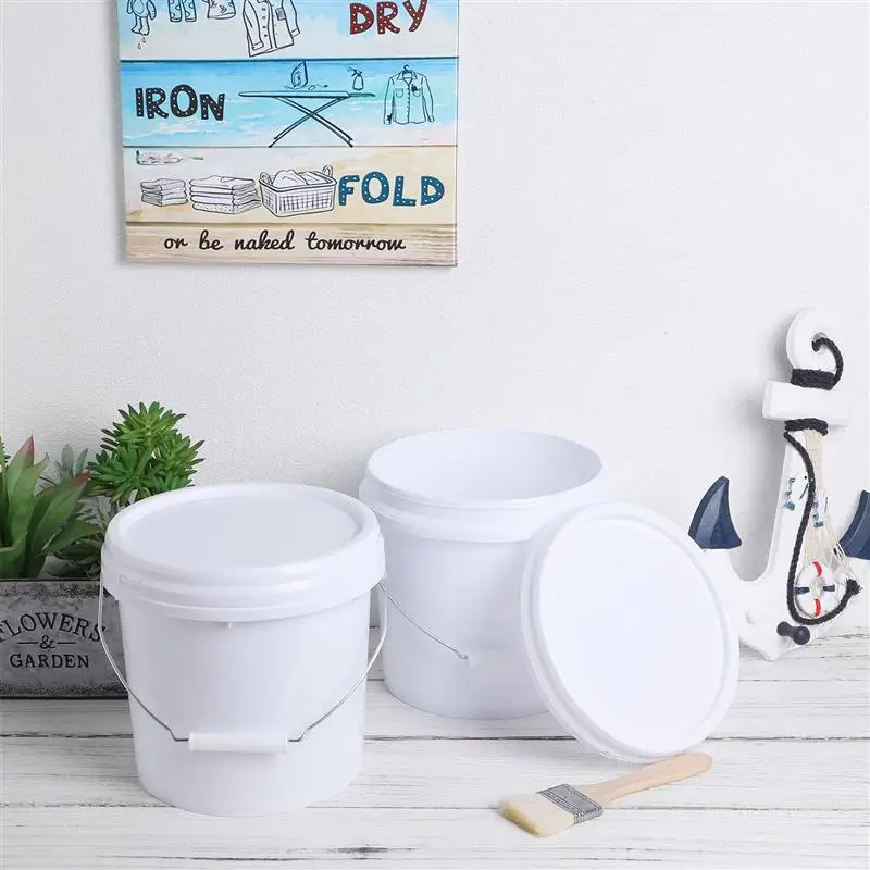 2/1pcs White Plastic Water Small Plastic Bucket With Lid Home 5L Small Plastic Bucket With Lid Portable#j