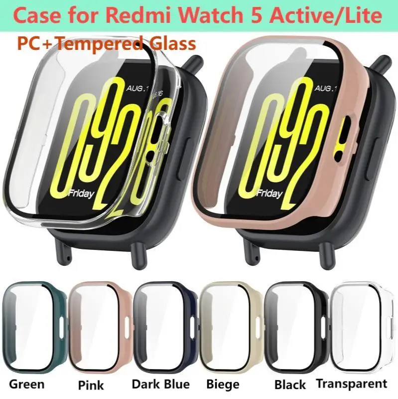 Redmi Watch 5 Active /5 Lite 용 강화 유리 + PC 케이스 스마트 시계 스트랩 범퍼 스크린 보호기 커버 필름 액세서리