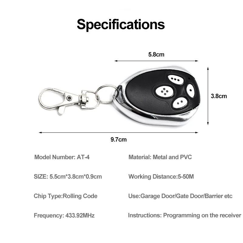 100% compatibile Alutech AT-4 telecomando per Garage 433.92 MHz frequenza Rolling Code portachiavi facile da usare