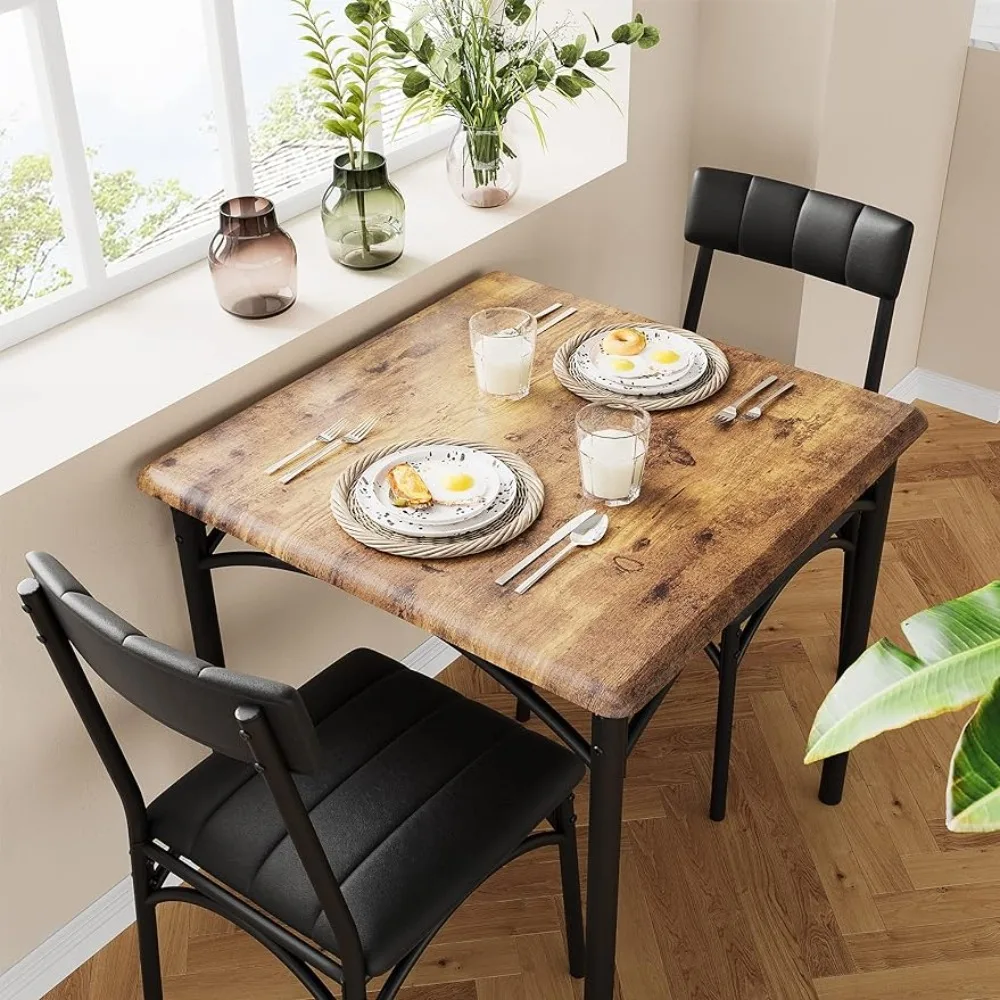 

3 Piece Dining Table Set, Square Kitchen Table Set for Small Spaces, Apartments, Studios, Country Browns