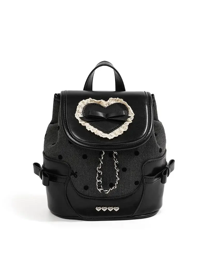 Heart Bow Dot Ita Bag Niche Spice Girl Mochila School Mochilas Mujer Advanced Sense Backpack 2025 New Portable Women Bags 5