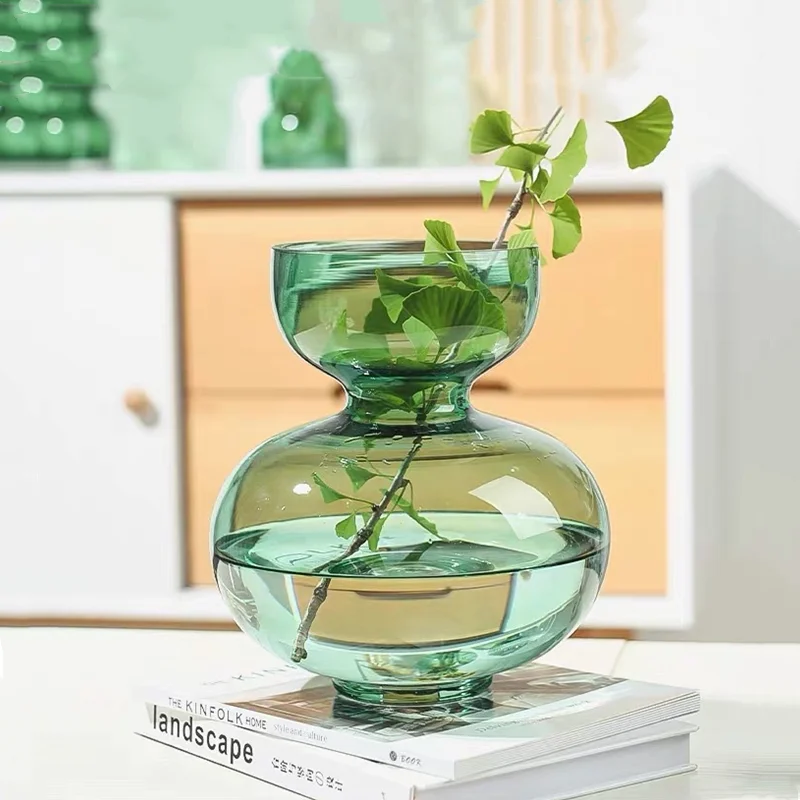Glass Vase Green Round Gourd Floral Vase Hydroponic Flower Pot Geometric Circle Terrarium Home Decoration Accessories Vases Pots 4