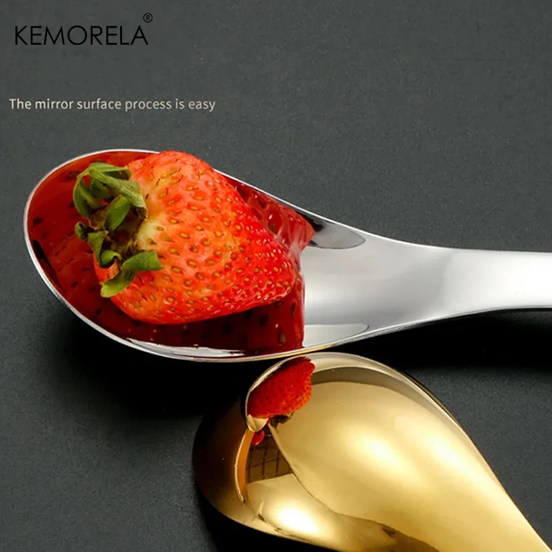 Stainless Steel Spoon 1/2/4PCS Thickened Anti-Scalding Handle For Children's Table Rice Kitchen Dessert Fruits
