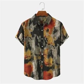 2023 Vintage Fashion Men's Shirt Short Sleeve Casual Top Summer Hawaiian Fashion Clothing Loose Breathable Single Breasted Shirt