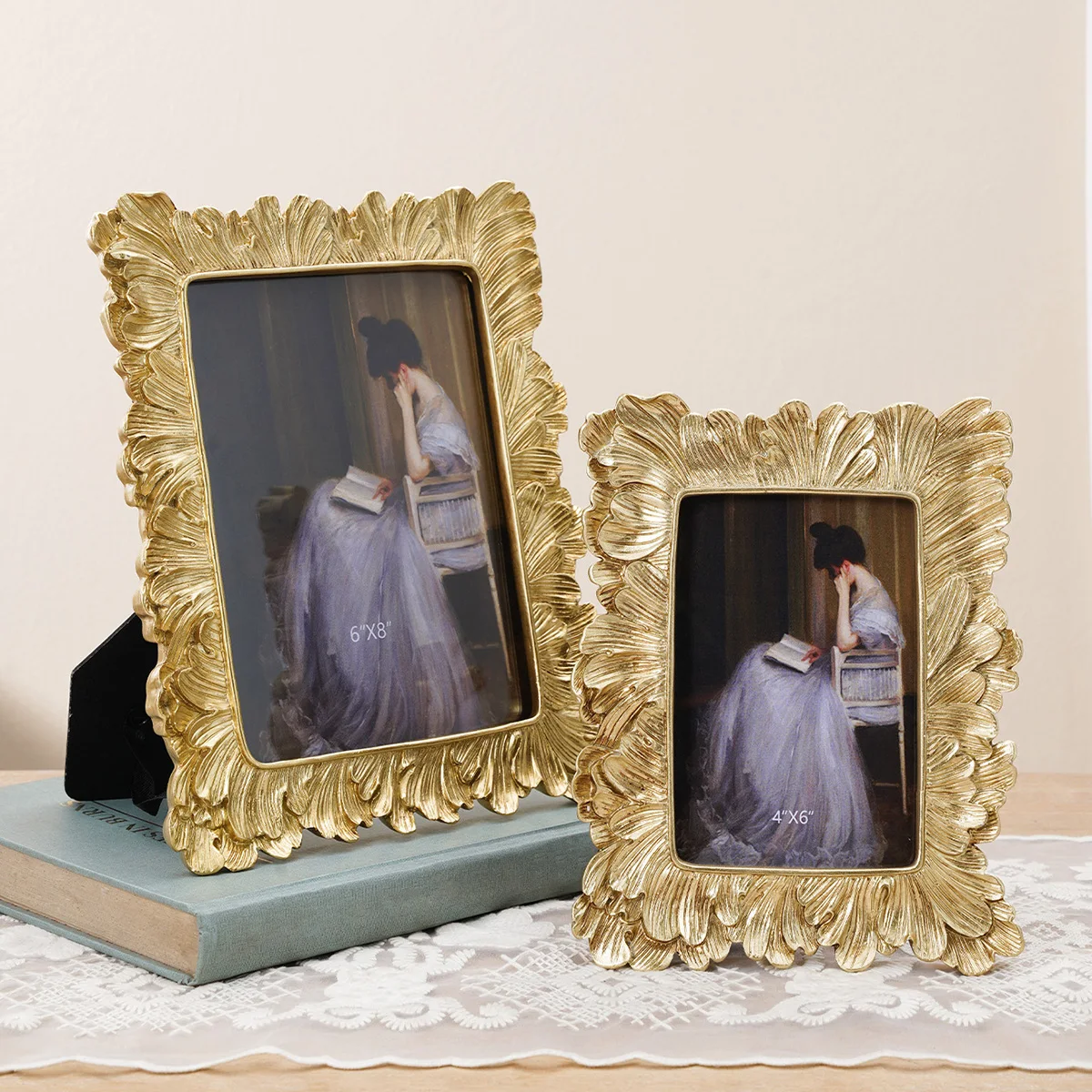 1PC, European-style golden palm leaf lace decorative photo frame, suitable for family photo display and shooting prop decoration