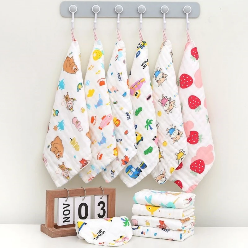 4pcs Cotton Baby Face Towel Newborn Baby Items 6 Layer Muslin Bibs Handkerchief Kids Girls Saliva Towel Feeding Burp Cloths