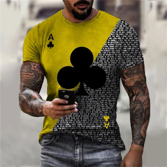 2022 Summer New Fashion Personality 3D Poker Printing T-shirt Men's Round Neck Shirt Casual All-match Short-Sleeved Sportswear 6 S1524