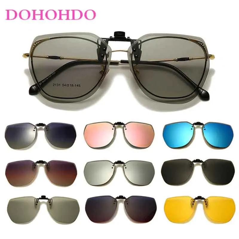 Photochromic Flip Up Clip On Sun Glasses For Men Women Driving