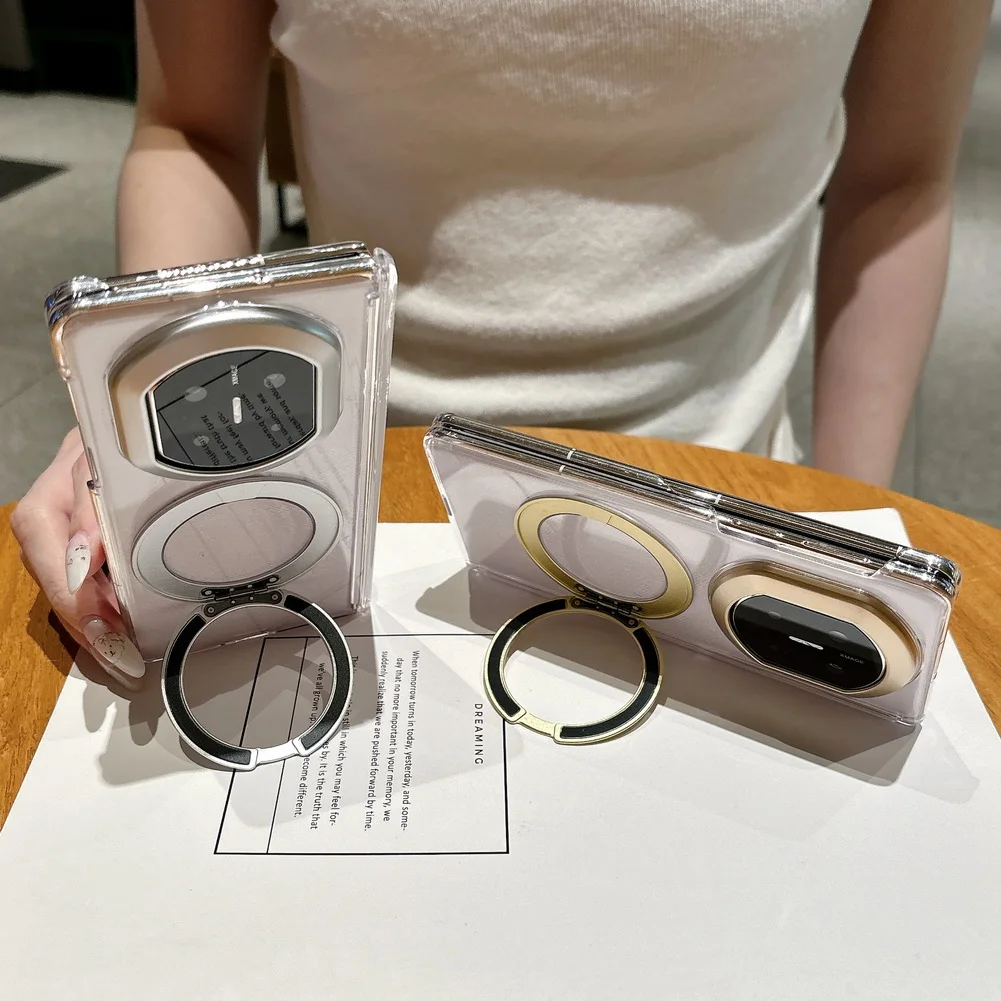 Magnetic Transparent Phone Case With Metal Rotating Ring Stand_voghion.com