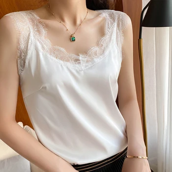 Pullover con scollo a V da donna in seta 100% nuova primavera ed estate, top allacciati lavorati a maglia con base in pizzo in stile coreano alla moda e finemente filati 1