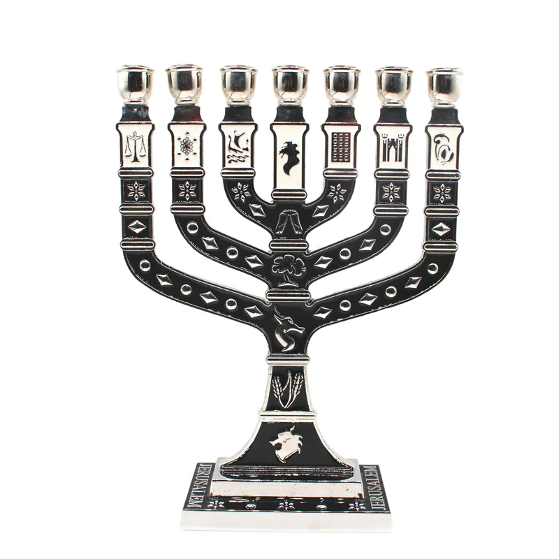 

Menorah Hanukkah Candle Holder Jerusalem Home Decor 12 Tribes Jewish Candelabra Judaica 7 Branch Metal Candlestick