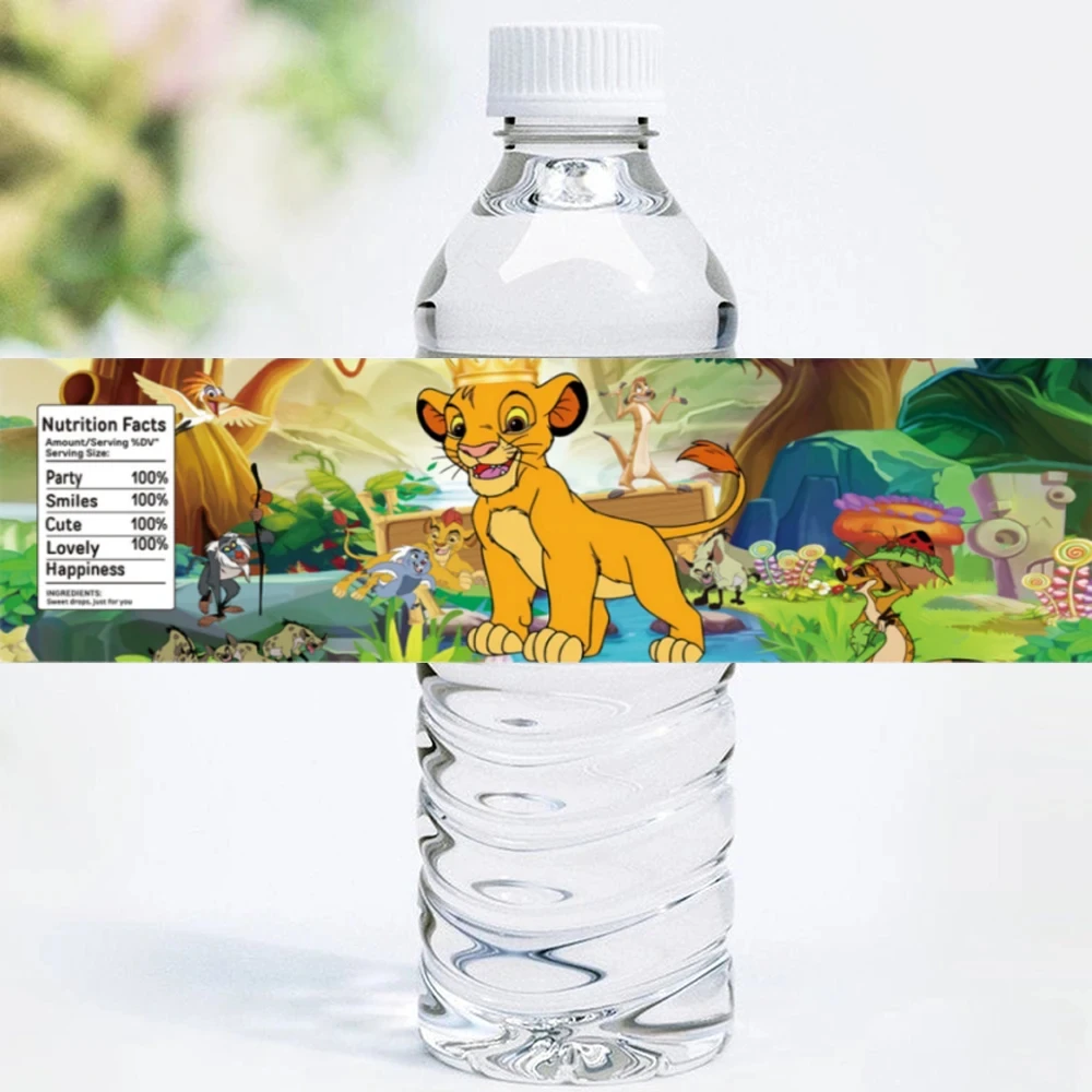 10/20/30Pcs Lion King Water Bottle Labels Stickers Kid Birthday Decoration Waterproof Sticker for Baby Shower Party Supplies