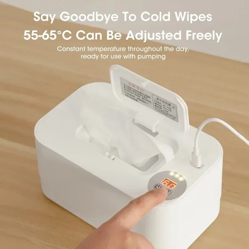 Portable Baby Wipe Warmer with LED Display USB Charging Temperature Control For Newborn Infant Care At Home And Travel