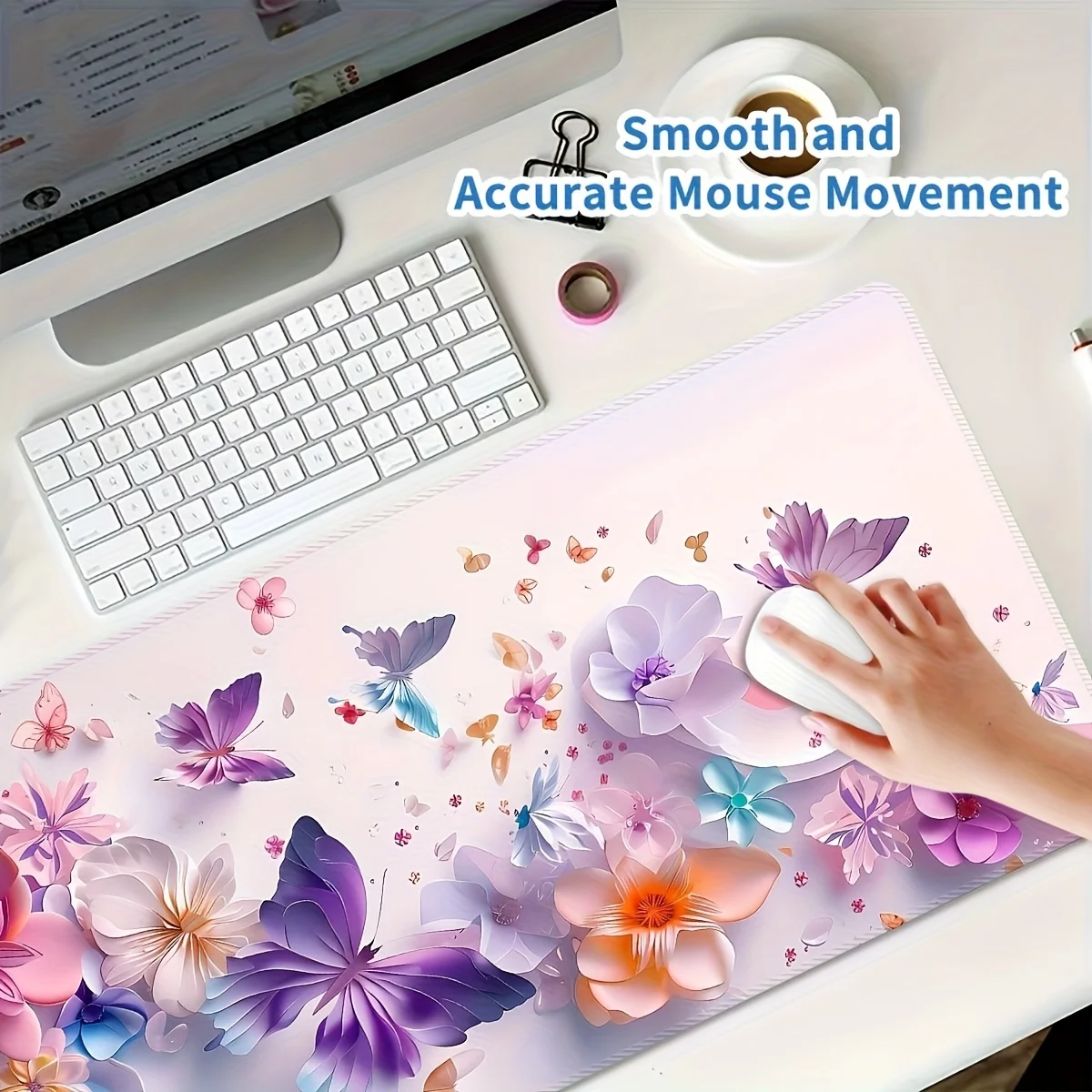 Large aesthetic butterfly desk mat for gaming and office