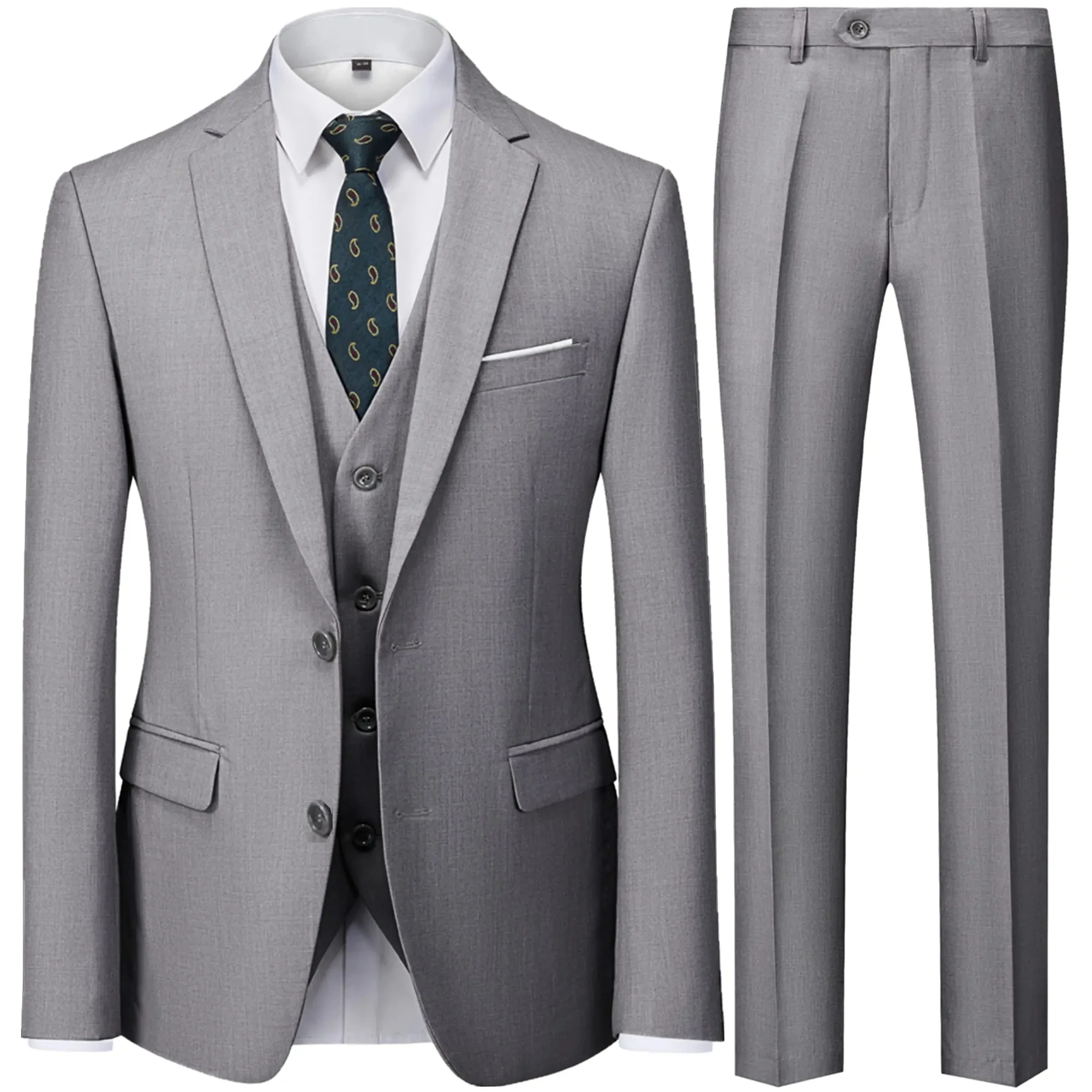 Men Casual Business Suit 3 Pieces Set Male Dress Blazers Jacket Two Button Blazers Trousers Pants Vest Waistcoat mens suit