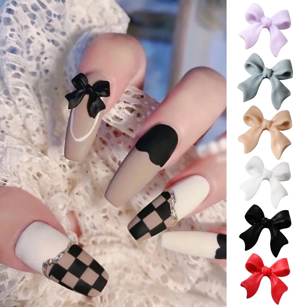 

50pcs Black White Bow Resin Nail Charms 3D Long Ribbon Bowknot Rhinestone Nail Ornaments Jewelry DIY Korean Manicure Parts