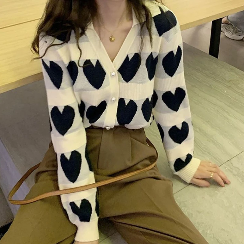 여성용 트렌디 빈티지 스웨터, 예술적인 올 매치 V넥 단추, 긴팔 대비 색상 니트 풀오버, 가을