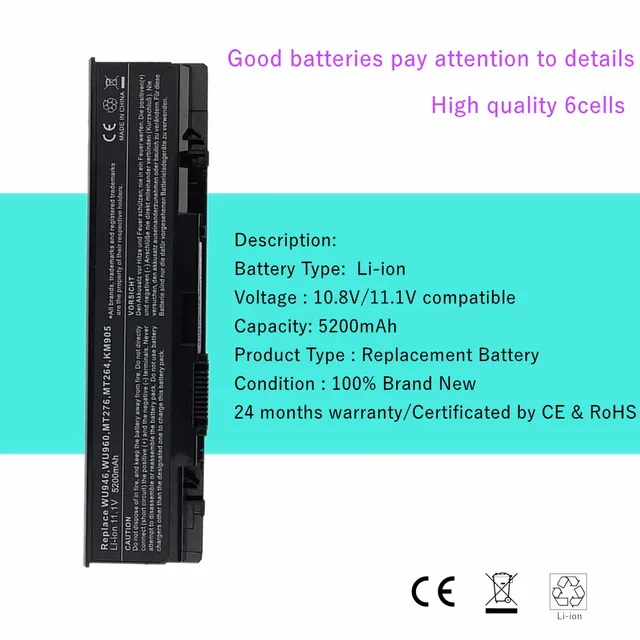 Batteria Laptop Per Dell Studio 1558, 1555, 1537 - 11.1V 5200mAh, Compatibile Con Modelli KM958, WU960, Ecc. - Foto 3
