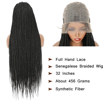 SOKU Full Hand Lace Braided Wigs with Baby Hair 32Inch Super Long Senegalese Synthetic Braiding Hair